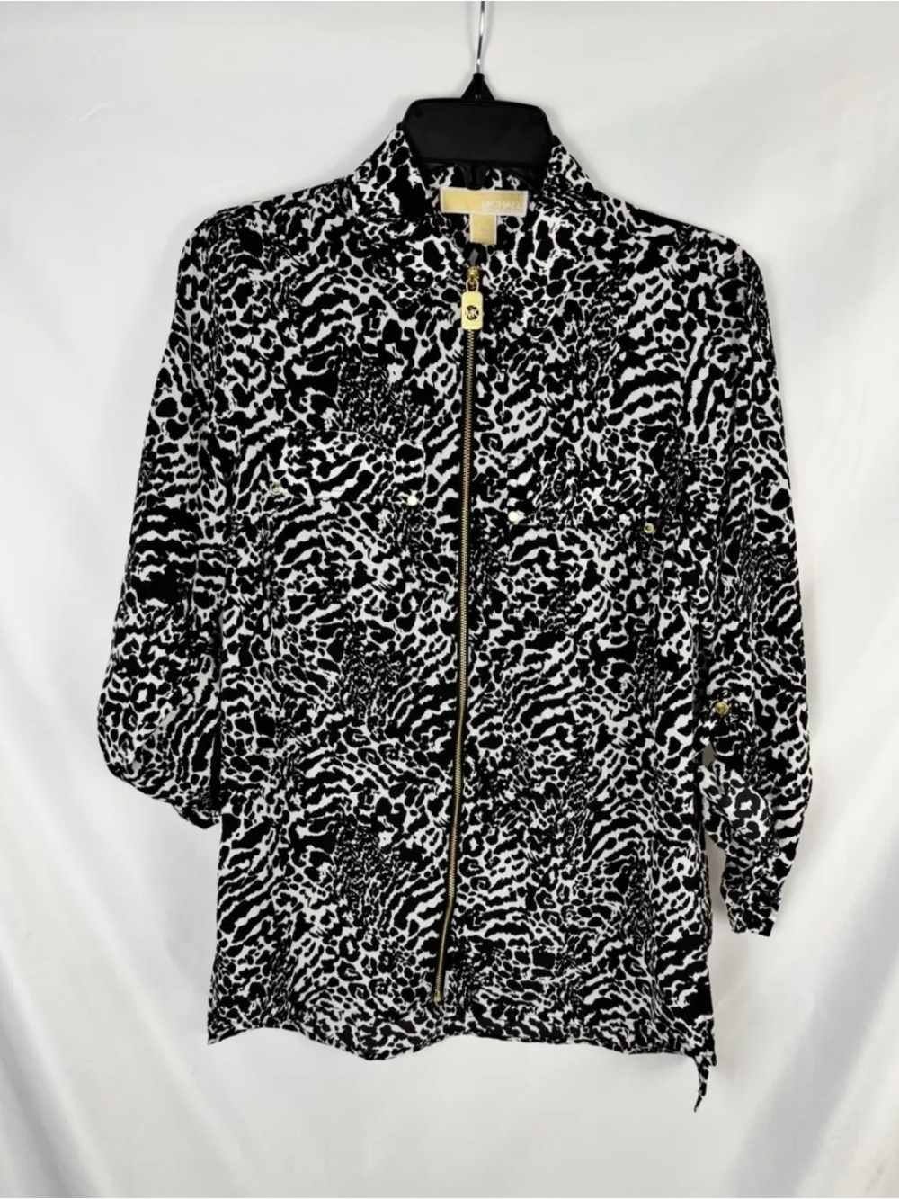 Michael Kors Black and White Animal Print Jacket with Gold Hardware